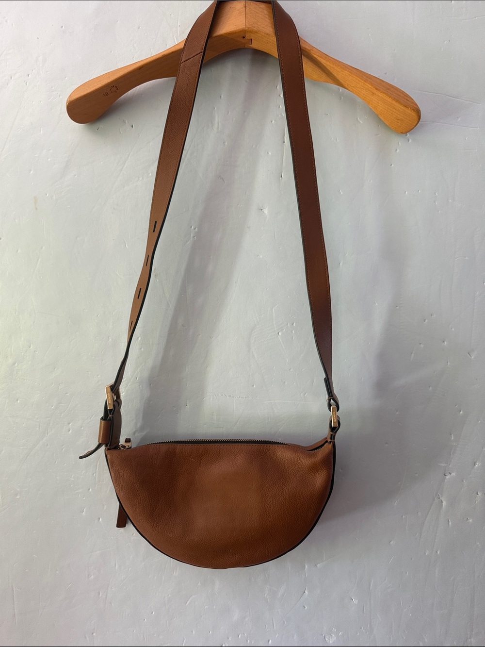 ALL SAINTS Half Moon Leather Cross Body Bag Briwn Urban Edgy Minimalist Off Duty - Picture 3 of 15